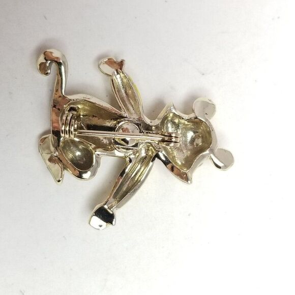 Vintage Black and Yellow Striped Enamel Animal Brooch, Ears Tail Mouse Bear - Picture 3 of 6